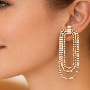 Ettika Rhinestone Drop Earrings Gold Tone Layered Statement Da